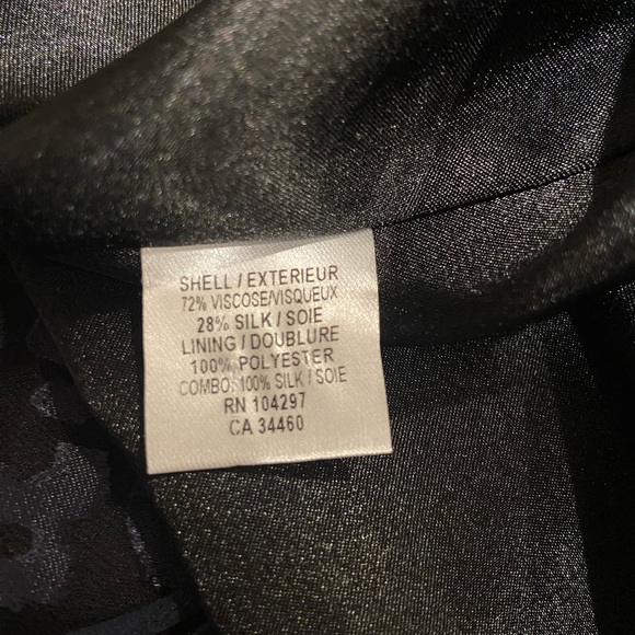 Silk blend black babydoll spaghetti strap dress with iridescent floral overlay - Picture 6 of 6